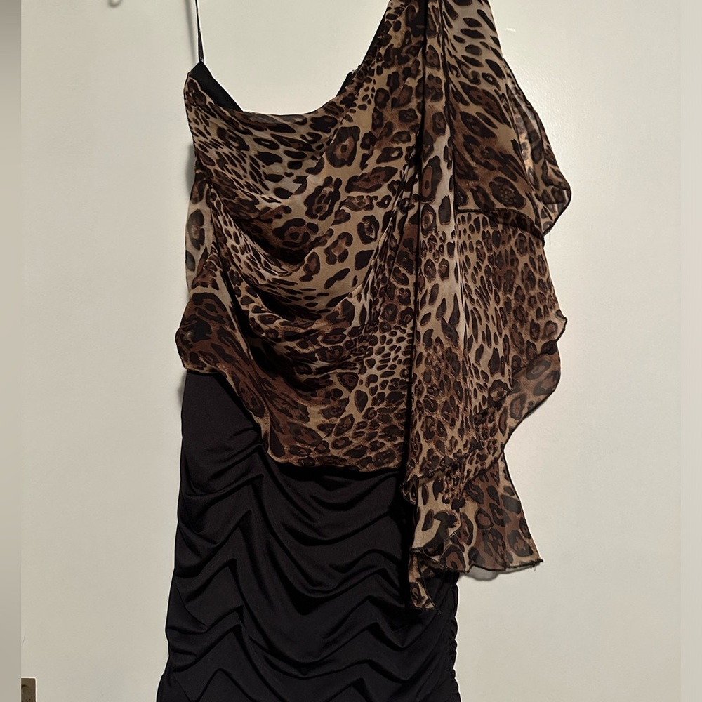 Animal print one shoulder dress
